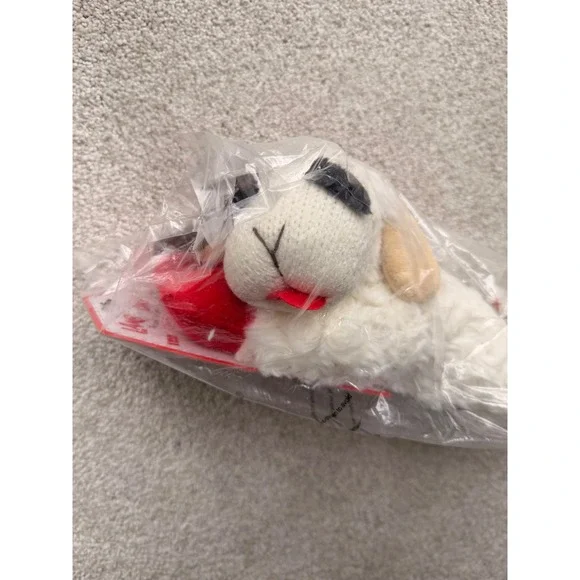 Multipet Lamb Chop Large Plush Squeaky Dog Toy White Red 48375 NEW - Picture 2 of 6